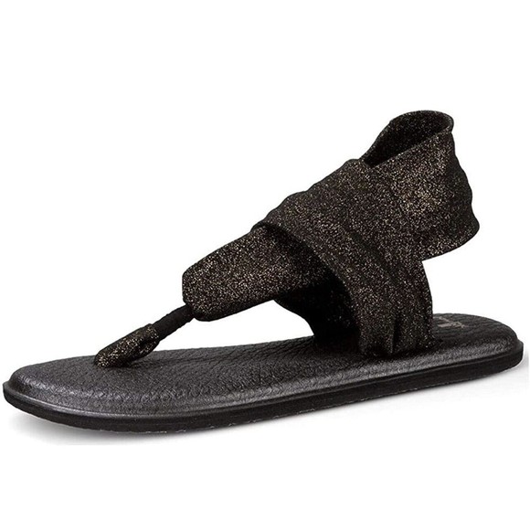 Sanuk Sz 10 Yoga Sling 2 Metallic Black Gold Yoga Mat Sandals Womens New Rare - Picture 1 of 8